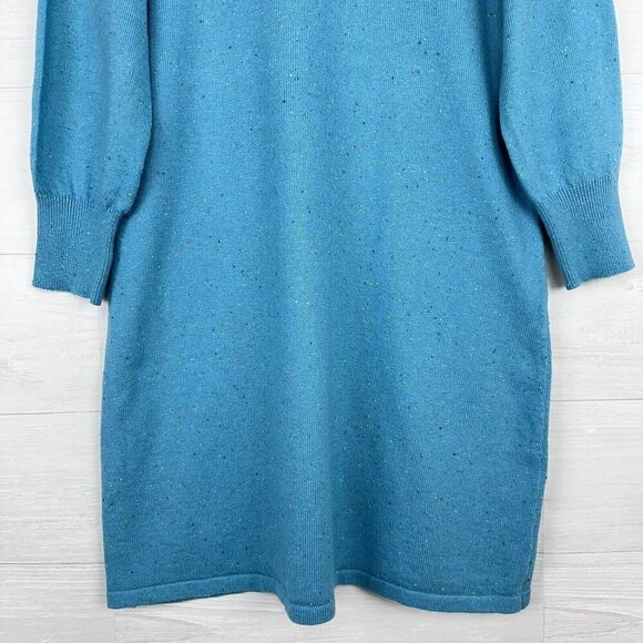 Talbots Mock Neck Sweater Dress Size Medium Aqua Blue Speckled Shoulder Buttons - Picture 6 of 15